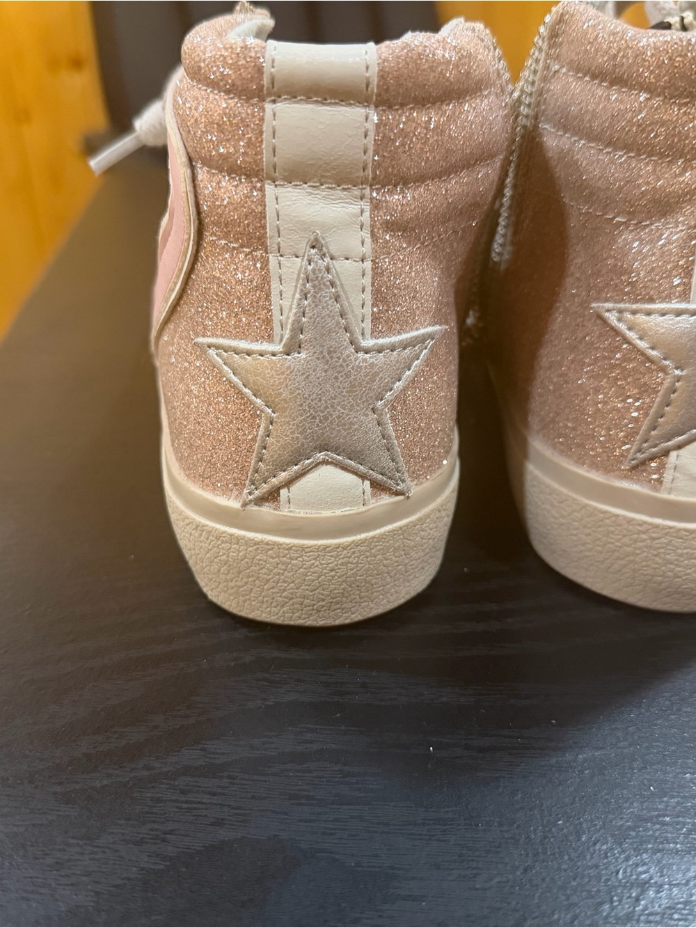 Corkys Rose Gold Glitter High-Top Sneakers with Star Accent